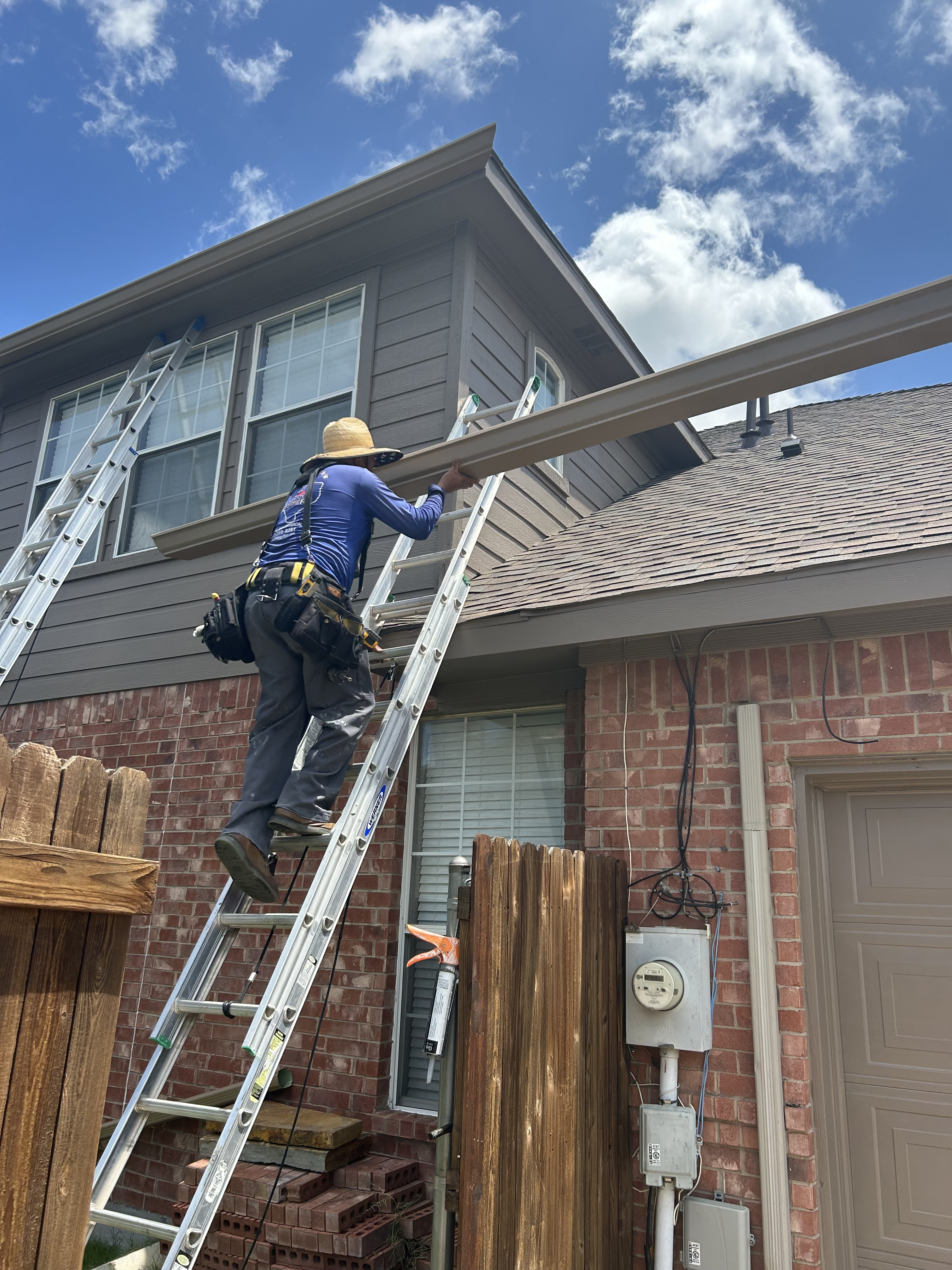 Copper half-round gutters installed on a home in Fort Worth, TX